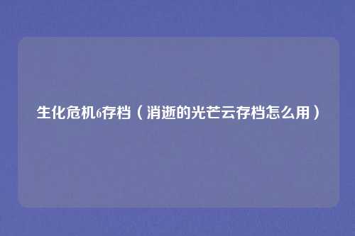 生化危机6存档（消逝的光芒云存档怎么用）