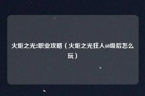 火炬之光2职业攻略（火炬之光狂人60级后怎么玩）
