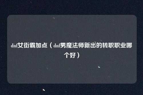 dnf女街霸加点（dnf男魔法师新出的转职职业哪个好）