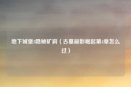 地下城堡3隐秘矿洞(古墓丽影崛起第4章怎么过)