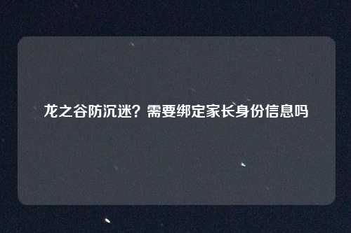 龙之谷防沉迷？需要绑定家长身份信息吗