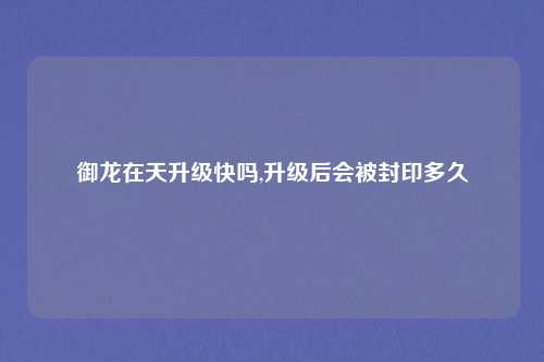 御龙在天升级快吗,升级后会被封印多久