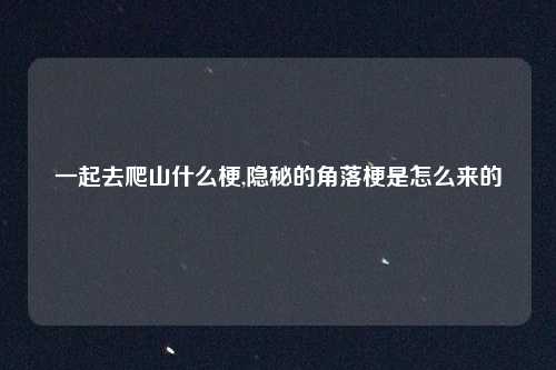 一起去爬山什么梗,隐秘的角落梗是怎么来的