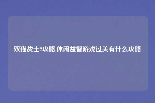双猫战士2攻略,休闲益智游戏过关有什么攻略