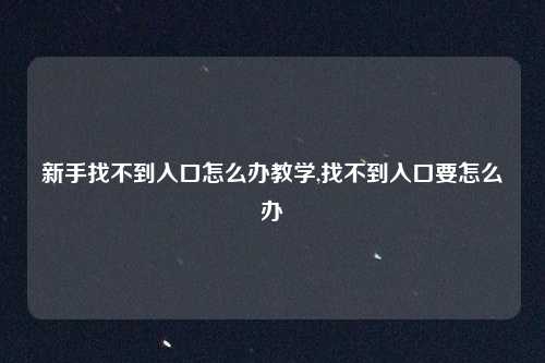新手找不到入口怎么办教学,找不到入口要怎么办