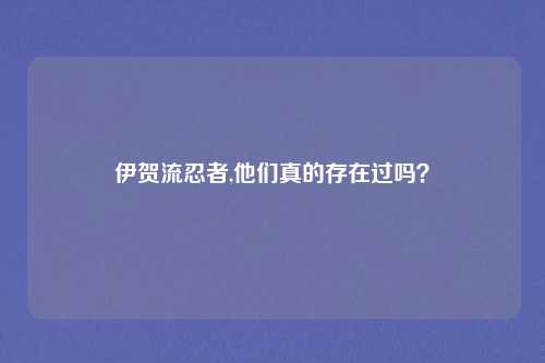 伊贺流忍者,他们真的存在过吗?