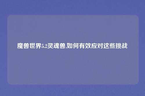 魔兽世界5.2灵魂兽,如何有效应对这些挑战