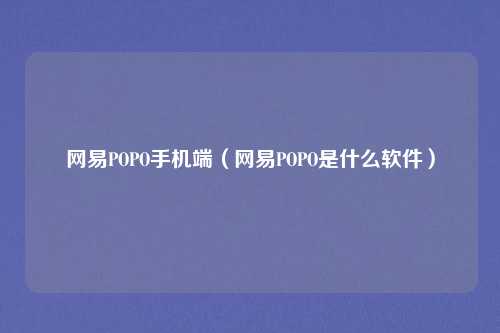 网易POPO手机端（网易POPO是什么软件）