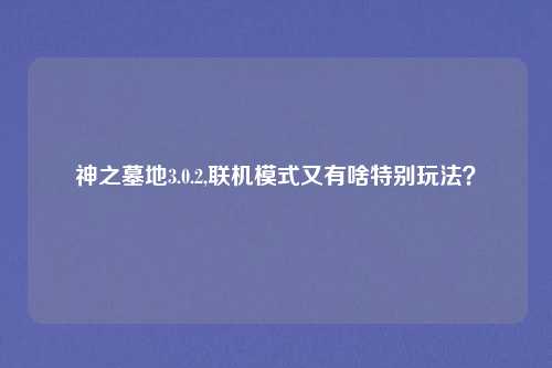 神之墓地3.0.2,联机模式又有啥特别玩法？