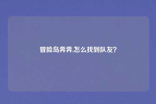 冒险岛奔奔,怎么找到队友？