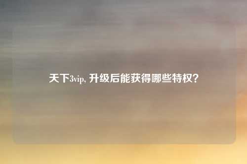 天下3vip, 升级后能获得哪些特权？