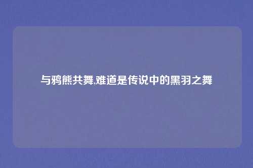 与鸦熊共舞,难道是传说中的黑羽之舞