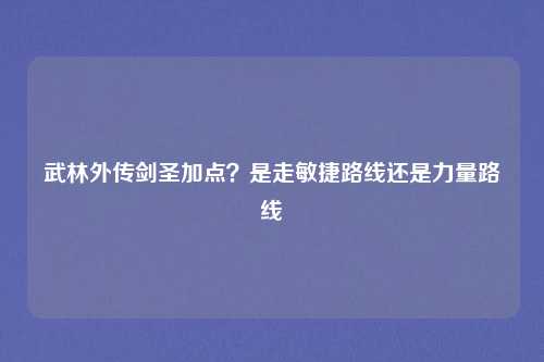 武林外传剑圣加点？是走敏捷路线还是力量路线