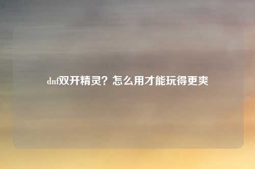 dnf双开精灵？怎么用才能玩得更爽