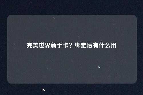 完美世界新手卡？绑定后有什么用