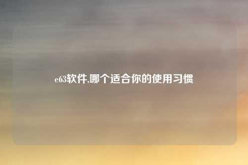 e63软件,哪个适合你的使用习惯