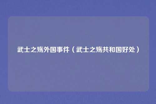 武士之殇外国事件（武士之殇共和国好处）