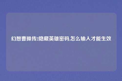 幻想曹操传2隐藏英雄密码,怎么输入才能生效