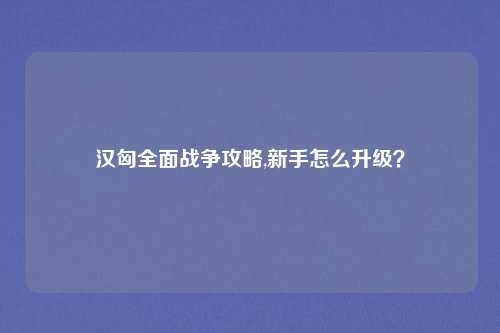 汉匈全面战争攻略,新手怎么升级？
