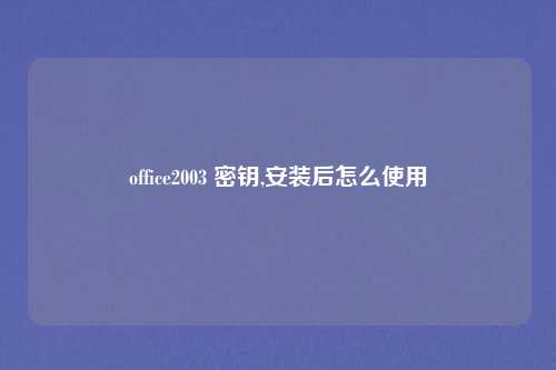 office2003 密钥,安装后怎么使用