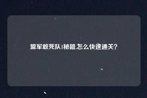 盟军敢死队1秘籍,怎么快速通关?