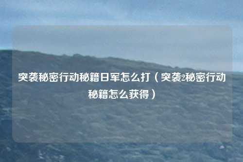 突袭秘密行动秘籍日军怎么打（突袭2秘密行动秘籍怎么获得）