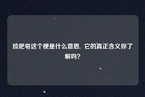 捡肥皂这个梗是什么意思, 它的真正含义你了解吗?