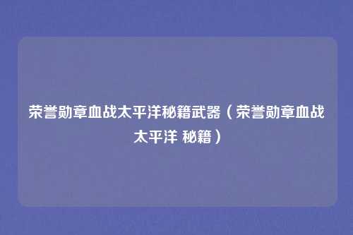 荣誉勋章血战太平洋秘籍武器(荣誉勋章血战太平洋 秘籍)