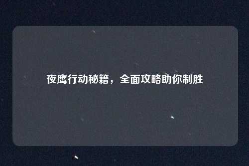 夜鹰行动秘籍，全面攻略助你制胜