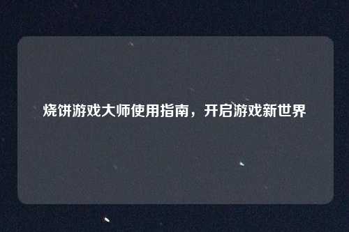烧饼游戏大师使用指南，开启游戏新世界