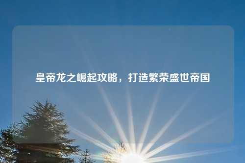 皇帝龙之崛起攻略，打造繁荣盛世帝国