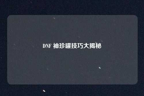 DNF 袖珍罐技巧大揭秘