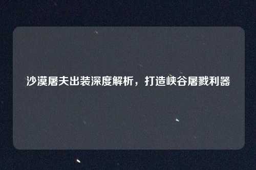 沙漠屠夫出装深度解析，打造峡谷屠戮利器