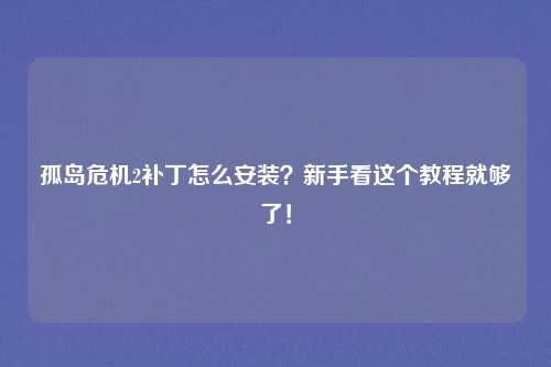 孤岛危机2补丁怎么安装？新手看这个教程就够了！