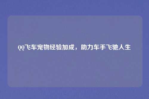 QQ飞车宠物经验加成，助力车手飞驰人生