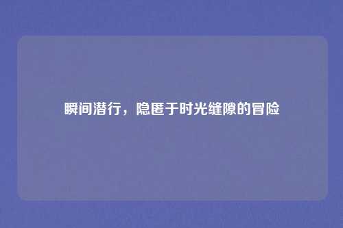 瞬间潜行，隐匿于时光缝隙的冒险