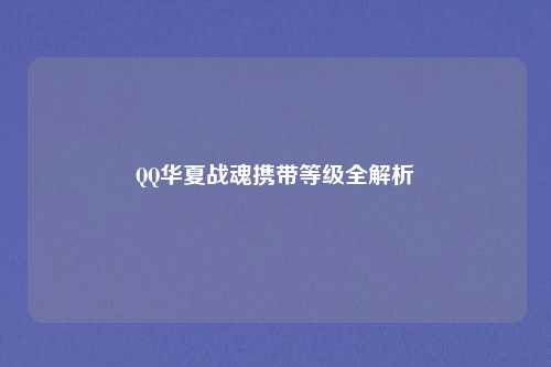 QQ华夏战魂携带等级全解析