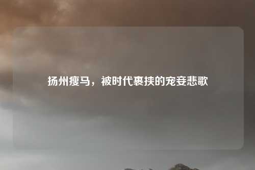 扬州瘦马,被时代裹挟的宠妾悲歌