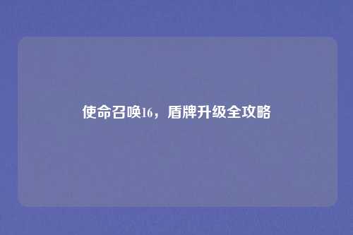 使命召唤16,盾牌升级全攻略