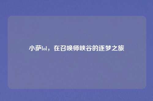小萨lol，在召唤师峡谷的逐梦之旅