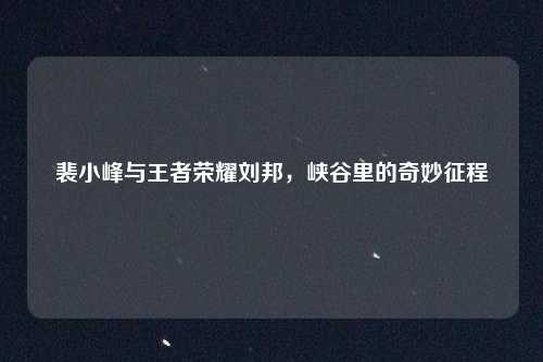 裴小峰与王者荣耀刘邦，峡谷里的奇妙征程