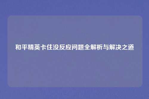 和平精英卡住没反应问题全解析与解决之道