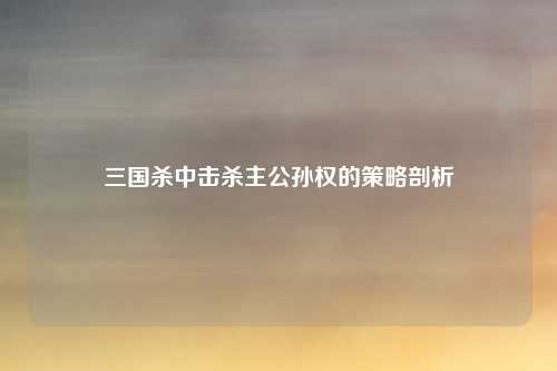 三国杀中击杀主公孙权的策略剖析