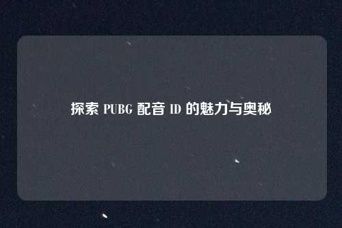 探索 PUBG 配音 ID 的魅力与奥秘