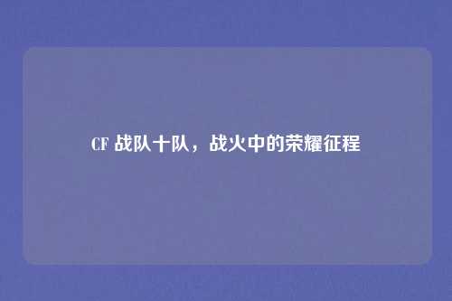 CF 战队十队,战火中的荣耀征程