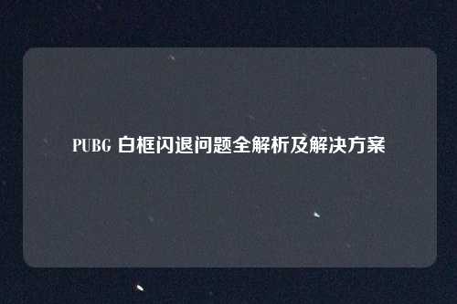 PUBG 白框闪退问题全解析及解决方案
