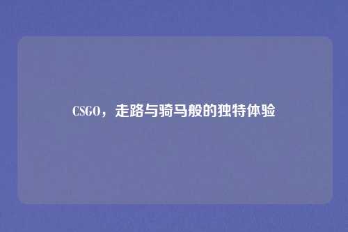 CSGO，走路与骑马般的独特体验