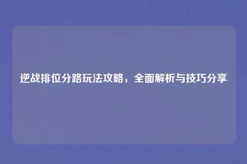 逆战排位分路玩法攻略，全面解析与技巧分享